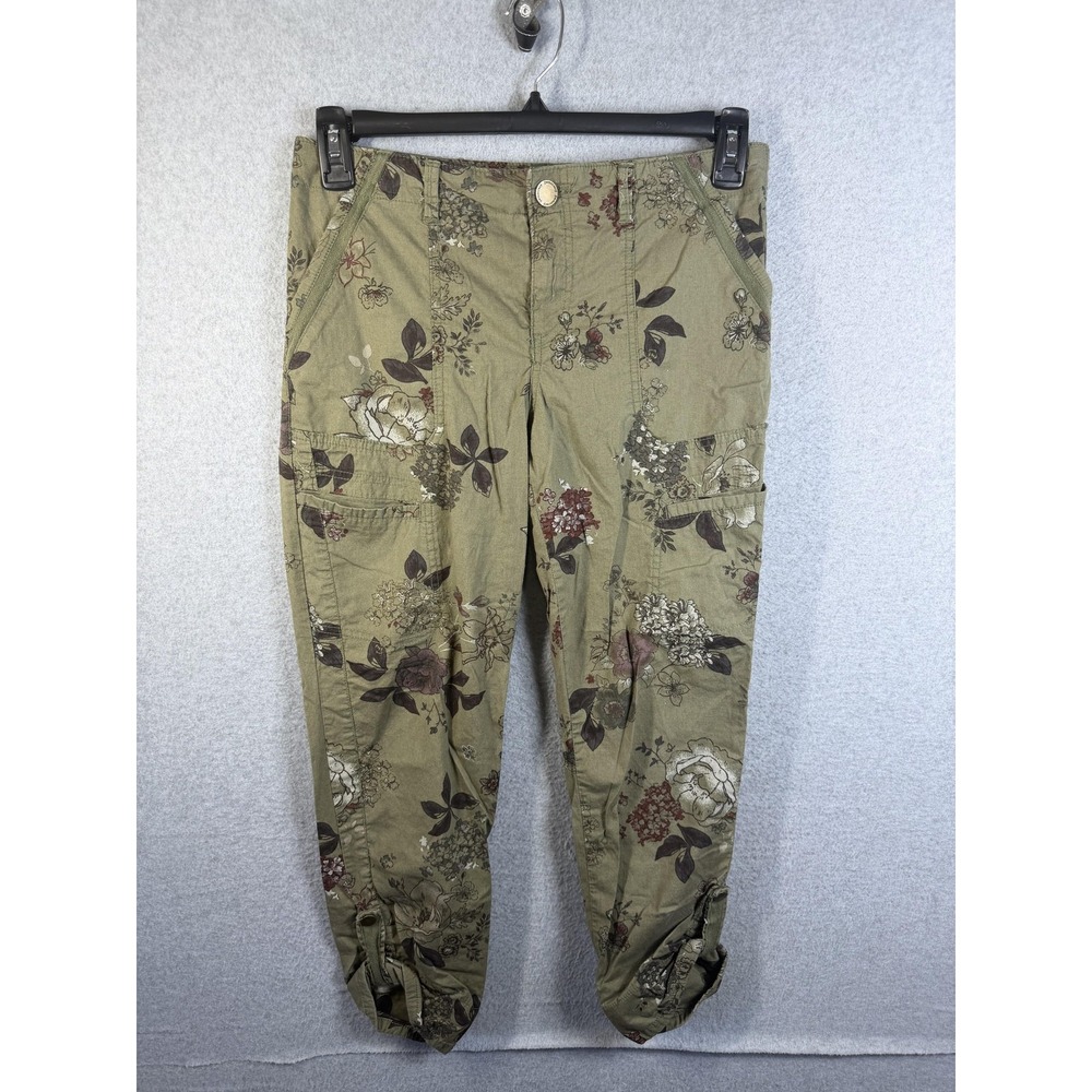Democracy Pants Womens 6 Green Floral Cargo Capri Stretch Twill Nature Print